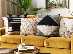 Dekokissen Geometrisches Muster Mit Fransen Beige / Schwarz 50 X 50 Cm 2Er Set Chittoor