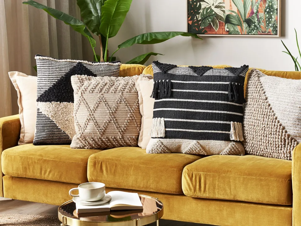 Dekokissen Geometrisches Muster Mit Fransen Beige / Schwarz 50 X 50 Cm 2Er Set Chittoor