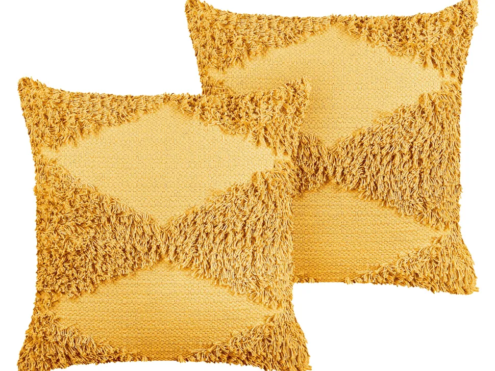 Dekokissen Geometrisches Muster Baumwolle Gelb Getuftet 45 X 45 Cm 2Er Set Rhoeo
