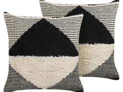 Dekokissen Geometrisches Muster Baumwolle Beige / Schwarz Getuftet 50 X 50 Cm 2Er Set Khora
