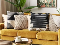 Dekokissen Geometrisches Muster Baumwolle Beige / Schwarz Getuftet 50 X 50 Cm 2Er Set Khora