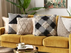 Dekokissen Geometrisches Muster Baumwolle Beige / Schwarz Getuftet 50 X 50 Cm 2Er Set Khora