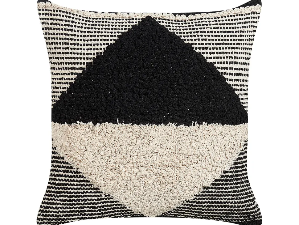 Dekokissen Geometrisches Muster Baumwolle Beige / Schwarz Getuftet 50 X 50 Cm 2Er Set Khora