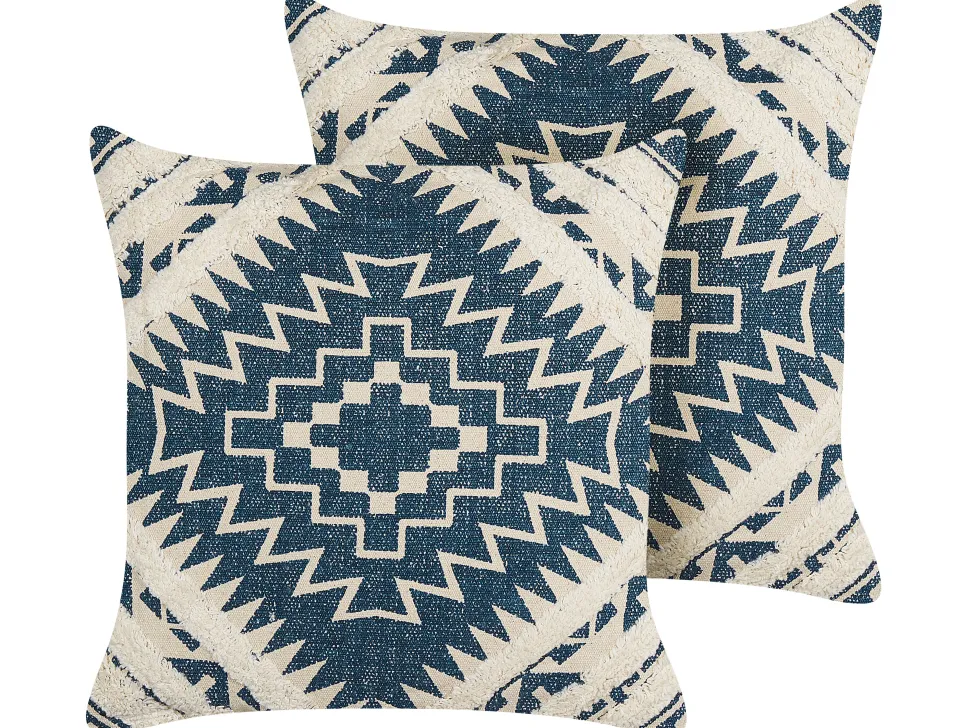 Dekokissen Geometrisches Muster Blau / Beige 50 X 50 Cm 2Er Set Safi
