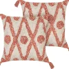 Dekokissen Geometrisches Muster Baumwolle Beige/Orange Getuftet Mit Quasten 45 X 45 Cm 2Er Set Hickory