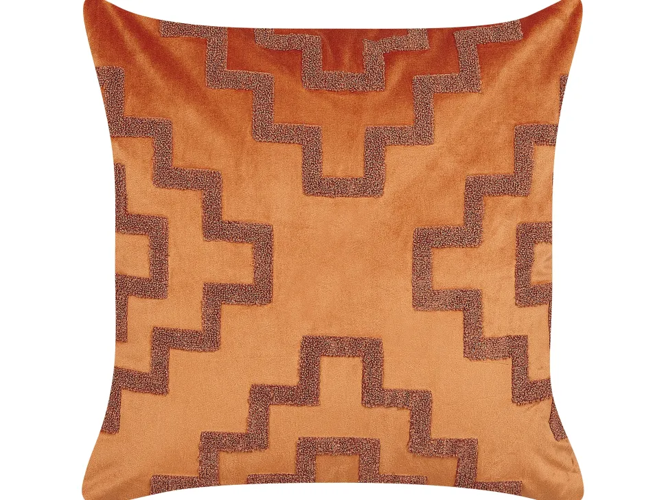 Dekokissen Geometrisches Muster Samtstoff Orange 45 X 45 Cm 2Er Set Bahia