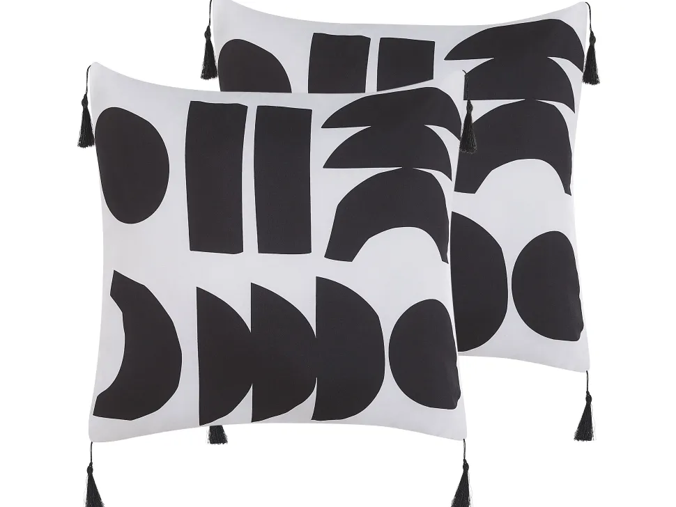 Dekokissen Geometrisches Muster Mit Fransen Weis / Schwarz 45 X 45 Cm 2Er Set Liriope