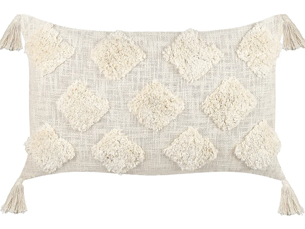Dekokissen Geometrisches Muster Baumwolle Beige Getuftet 35 X 55 Cm Papaver