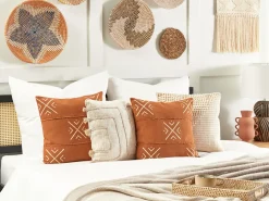 Dekokissen Geometrisches Muster Baumwolle Orange / Weis 45 X 45 Cm 2Er Set Vitis