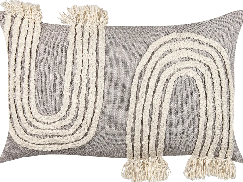 Dekokissen Geometrisches Muster Baumwolle Grau / Beige Gestickt 35 X 55 Cm 2Er Set Ocimum