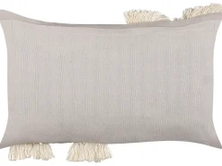 Dekokissen Geometrisches Muster Baumwolle Grau / Beige Gestickt 35 X 55 Cm 2Er Set Ocimum