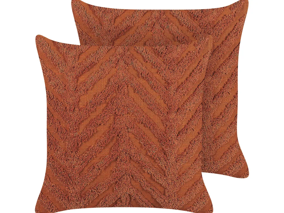 Dekokissen Geometrisches Muster Baumwolle Orange Getuftet 45 X 45 Cm 2Er Set Lewisia