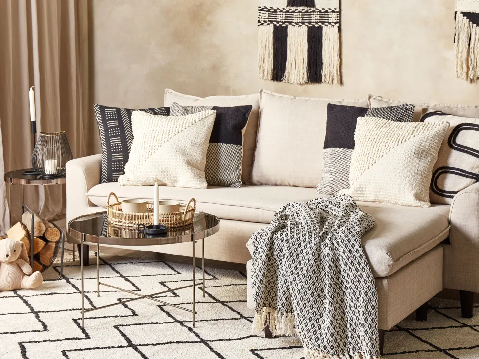 Dekokissen Geometrisches Muster Baumwolle Beige 45 X 45 Cm 2Er Set Pellaea