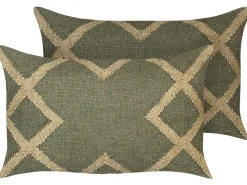 Dekokissen Geometrisches Muster Jute Grun / Beige 30 X 50 Cm 2Er Set Gopi