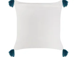 Dekokissen Geometrisches Muster Baumwolle Weis/Blau Mit Quasten 45 X 45 Cm Tilia