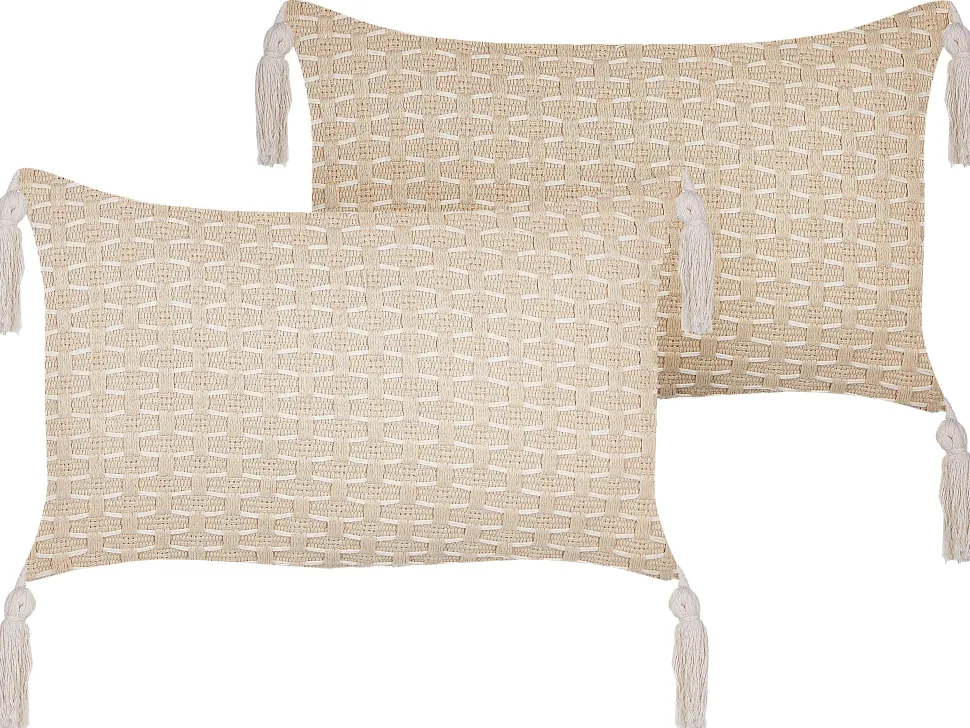 Dekokissen Geometrisches Muster Hellbeige 25 X 45 Cm 2Er Set Hakone