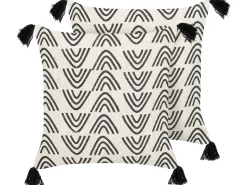 Dekokissen Geometrisches Muster Baumwolle Cremeweis / Schwarz Mit Quasten 45 X 45 Cm 2Er Set Mays