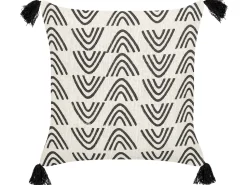 Dekokissen Geometrisches Muster Baumwolle Cremeweis / Schwarz Mit Quasten 45 X 45 Cm 2Er Set Mays