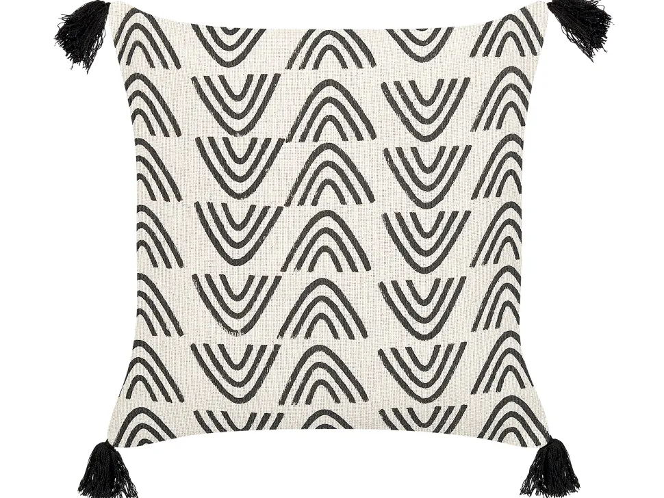 Dekokissen Geometrisches Muster Baumwolle Cremeweis / Schwarz Mit Quasten 45 X 45 Cm 2Er Set Mays