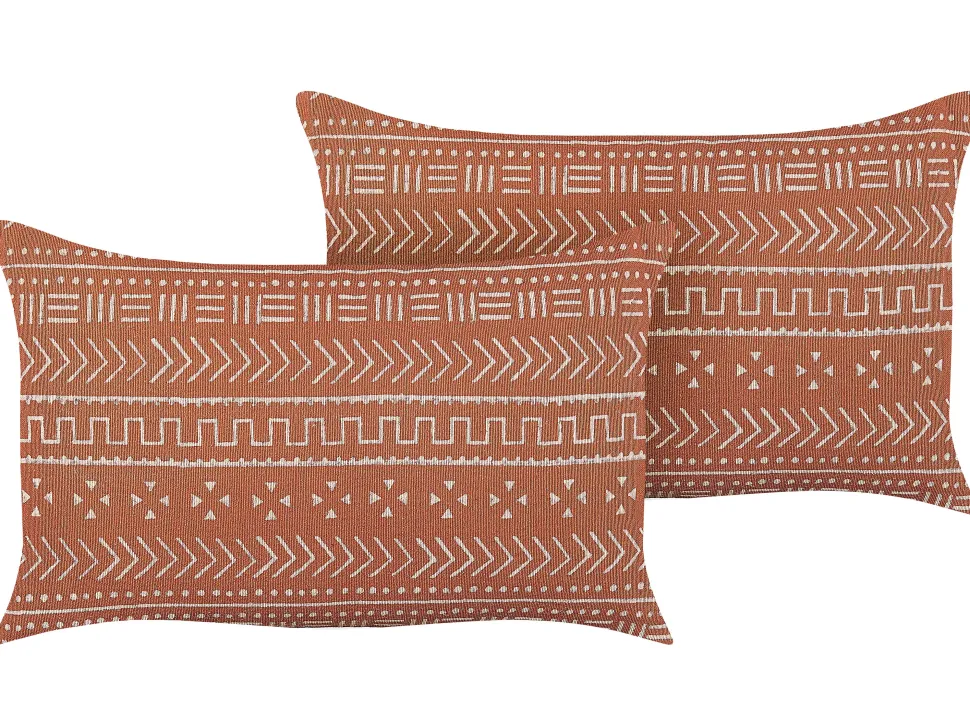 Dekokissen Geometrisches Muster Baumwolle Orange 35 X 55 Cm 2Er Set Orlaya