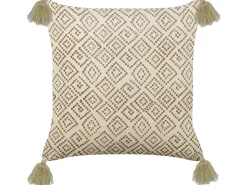 Dekokissen Geometrisches Muster Samtstoff Beige Mit Quasten 45 X 45 Cm Santolina