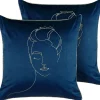 Dekokissen Gesichtsmotiv Samtstoff Dunkelblau / Gold 45 X 45 Cm 2Er Set Crocus