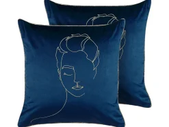 Dekokissen Gesichtsmotiv Samtstoff Dunkelblau / Gold 45 X 45 Cm 2Er Set Crocus