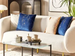 Dekokissen Gesichtsmotiv Samtstoff Dunkelblau / Gold 45 X 45 Cm 2Er Set Crocus