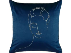Dekokissen Gesichtsmotiv Samtstoff Dunkelblau / Gold 45 X 45 Cm 2Er Set Crocus