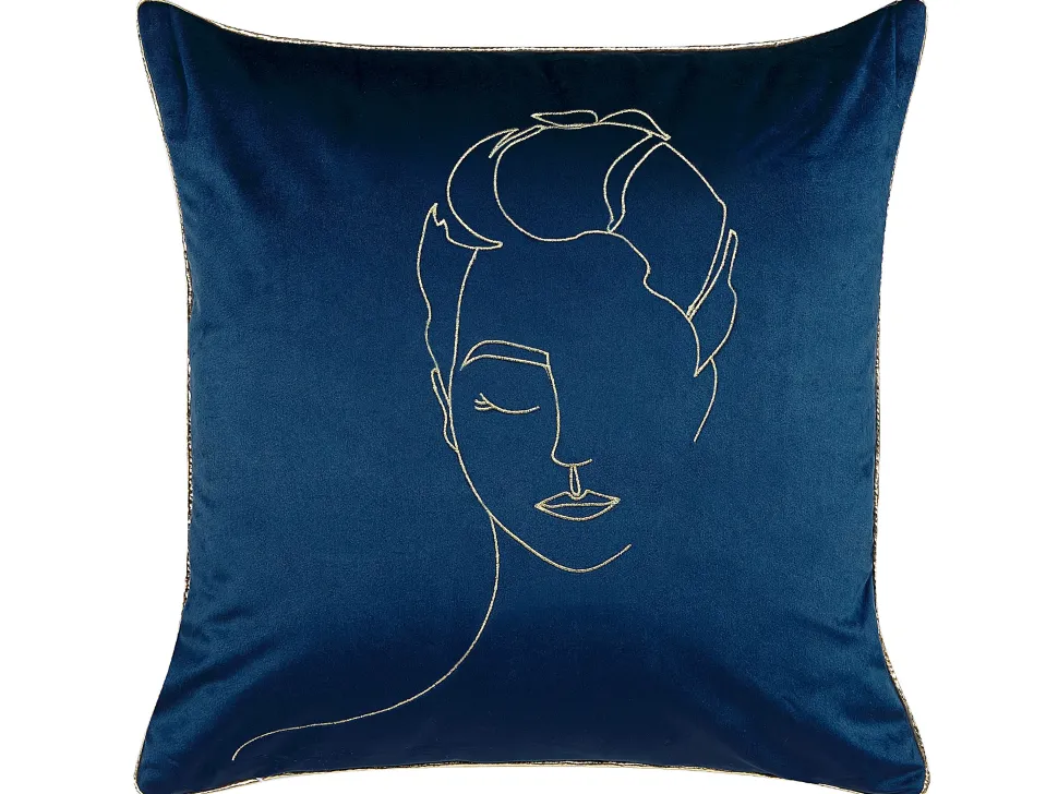 Dekokissen Gesichtsmotiv Samtstoff Dunkelblau / Gold 45 X 45 Cm 2Er Set Crocus