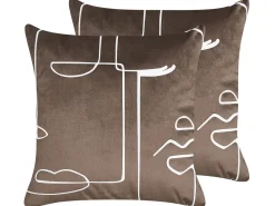 Dekokissen Gesichtsmotiv Samtstoff Braun 45 X 45 Cm 2Er Set Philodendron