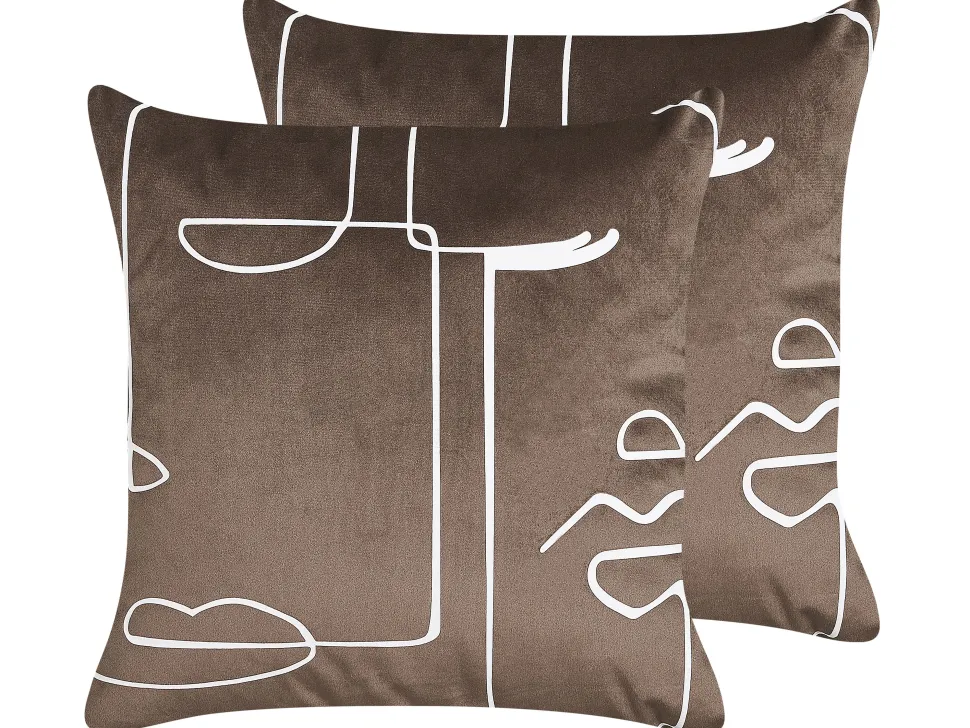 Dekokissen Gesichtsmotiv Samtstoff Braun 45 X 45 Cm 2Er Set Philodendron