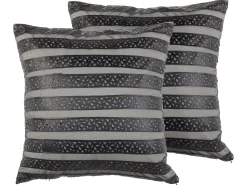 Dekokissen Gestreift Kunstleder Schwarz 45 X 45 Cm 2Er Set Lunaria