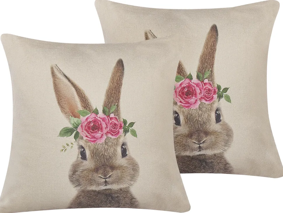 Dekokissen Hasenmotiv Grau / Rosa 45 X 45 Cm 2Er Set Tulipa