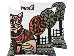 Dekokissen Katzenmotiv Mehrfarbig Bestickt 50 X 50 Cm 2Er Set Mehsana
