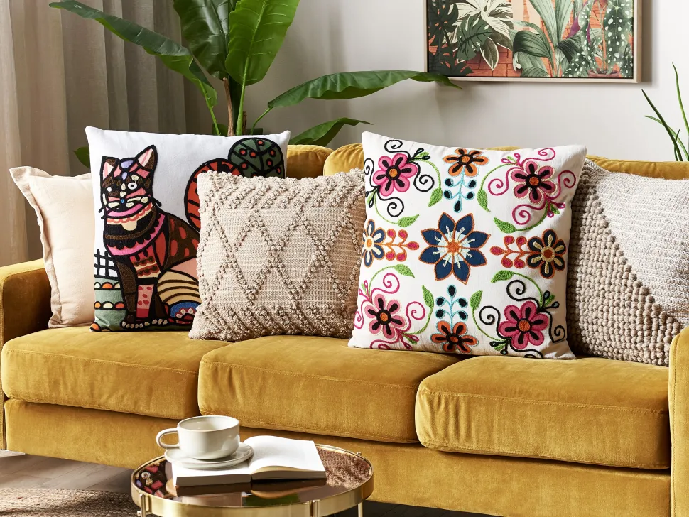 Dekokissen Katzenmotiv Mehrfarbig Bestickt 50 X 50 Cm 2Er Set Mehsana