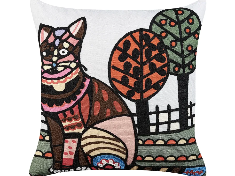 Dekokissen Katzenmotiv Mehrfarbig Bestickt 50 X 50 Cm 2Er Set Mehsana