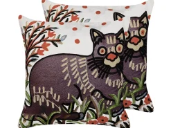 Dekokissen Katzenmotiv Mehrfarbig Bestickt 50 X 50 Cm 2Er Set Phusro