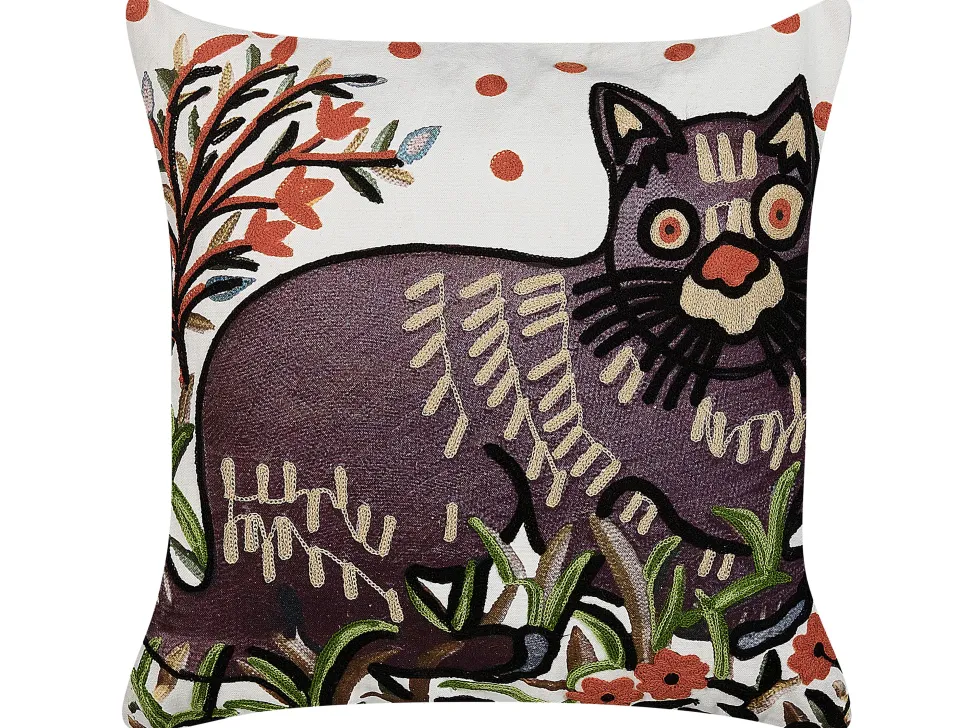 Dekokissen Katzenmotiv Mehrfarbig Bestickt 50 X 50 Cm 2Er Set Phusro