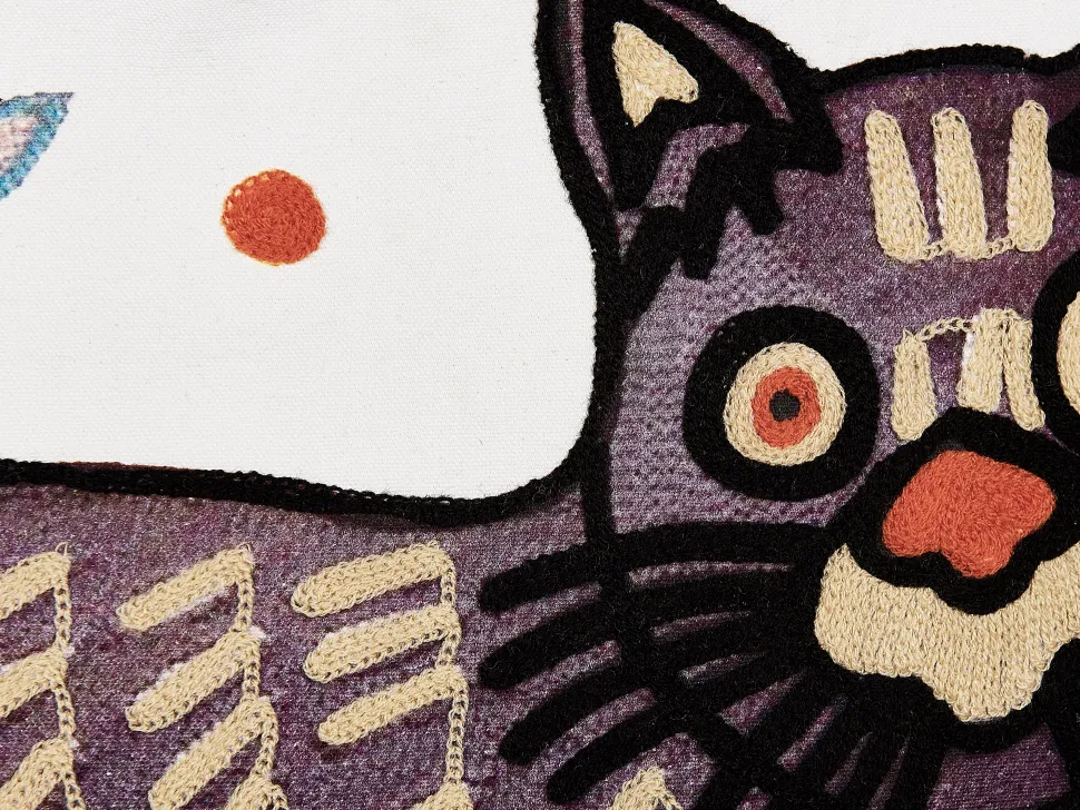 Dekokissen Katzenmotiv Mehrfarbig Bestickt 50 X 50 Cm 2Er Set Phusro
