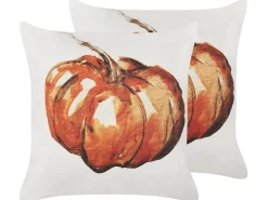 Dekokissen Kurbis-Motiv Samtstoff Beige / Orange 45 X 45 Cm 2Er Set Curbita