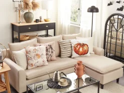 Dekokissen Kurbis-Motiv Samtstoff Beige / Orange 45 X 45 Cm 2Er Set Curbita