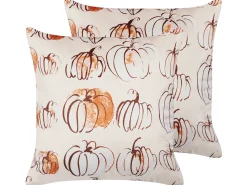 Dekokissen Kurbis-Motiv Samtstoff Beige 45 X 45 Cm 2Er Set Cucurbita