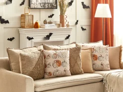 Dekokissen Kurbis-Motiv Samtstoff Beige 45 X 45 Cm 2Er Set Cucurbita