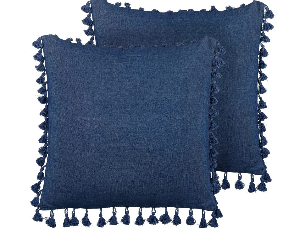 Dekokissen Leinen Dunkelblau Mit Quasten 45 X 45 Cm 2Er Set Carpinus