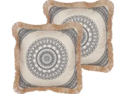 Dekokissen Mit Fransen Beige / Schwarz 45 X 45 Cm 2Er Set Geranium