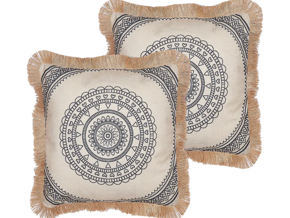 Dekokissen Mit Fransen Beige / Schwarz 45 X 45 Cm 2Er Set Geranium