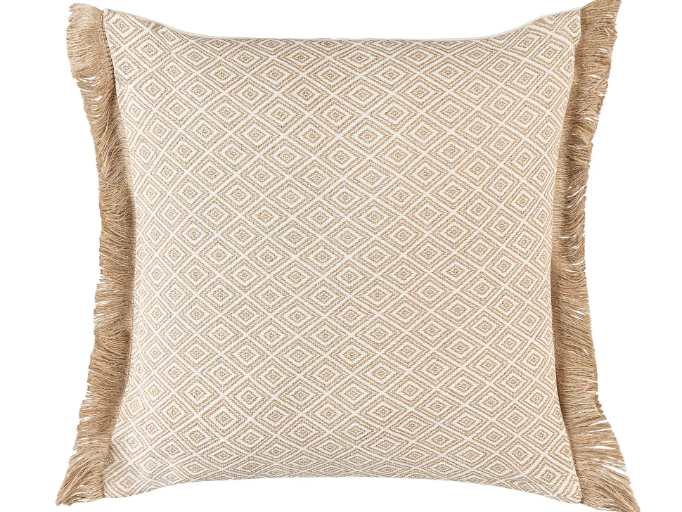 Dekokissen Mit Fransen Geometrisches Muster Sandbeige 45 X 45 Cm 2Er Set Lonar