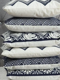 Dekokissen Mit Ornamenten Baumwolle Weis-Dunkelblau 45 X 45 Cm 2Er Set Nemesia