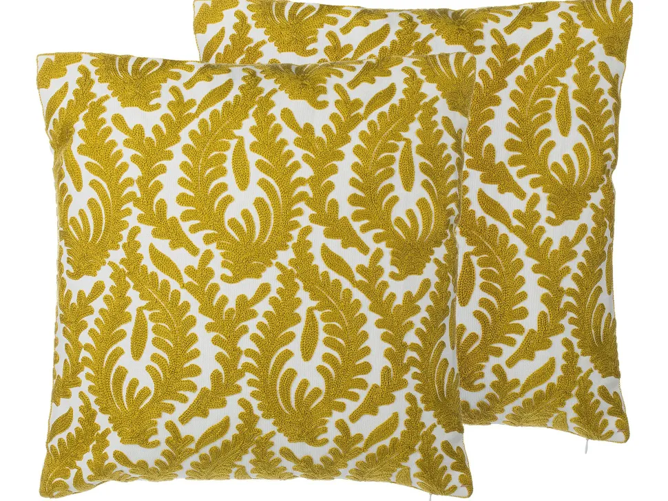 Dekokissen Mit Ornamenten Baumwolle Gelb Bestickt 45 X 45 Cm 2Er Set Primula